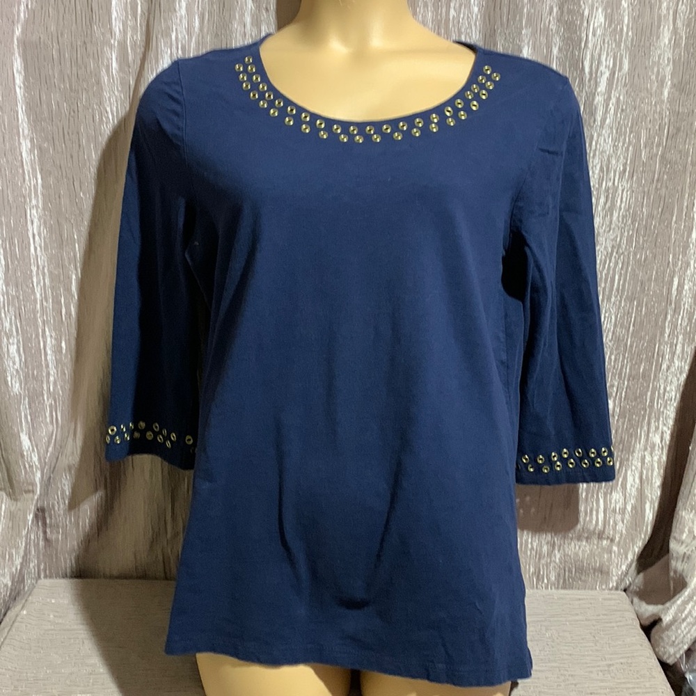 JM Collection Top Blouse Navy Blue Stretchy Size L